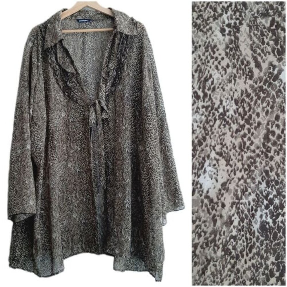 PENNINGTONS Semisheer Long Front Tie Cardigan Lightweight Animal Print Sz 3X